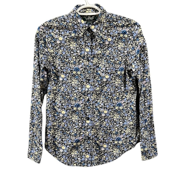 Lauren Ralph Multi-Colored Front Button Long Sleeve Top in Size XXS EUC - Picture 1 of 6